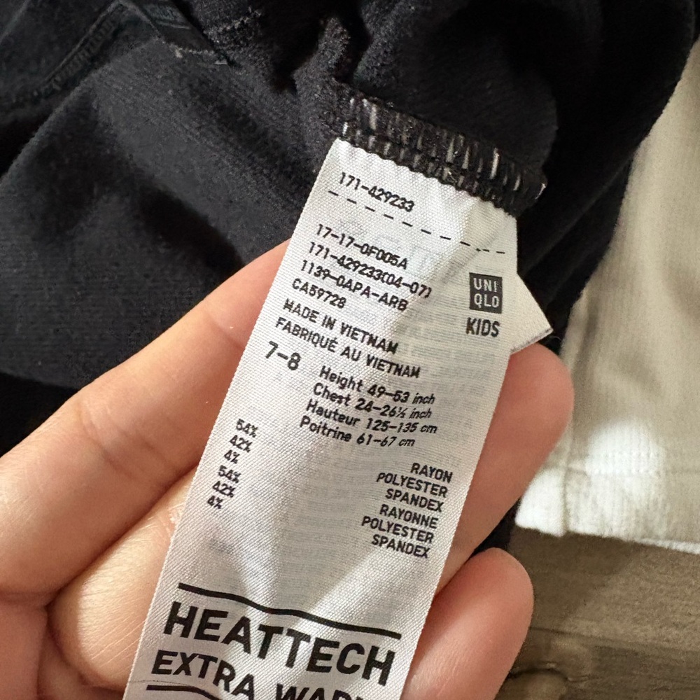 UNIQLO HEATTECH thermal tops, size 7–8 years.
